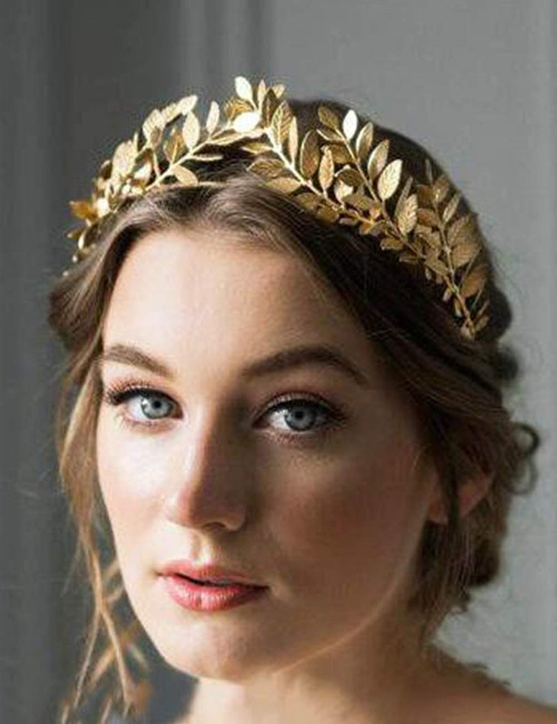 Chargances Bridal Gold Leaf Crown Headband Bridal Tiara Gold Leaf headpiece for Wedding Prom Festival Bridesmaid Hair Accessoriecs(Gold) - Image 5